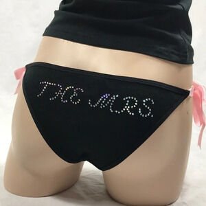 “The Mrs.” Size Small Ribbon Ties Bedazzled Panty New with Tags